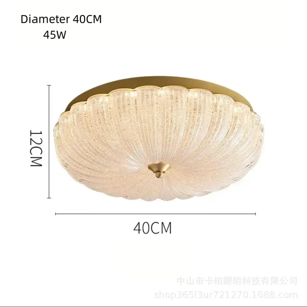 40 cm crystal-style acrylic LED flush-mount ceiling light, scalloped diffuser with brass cap