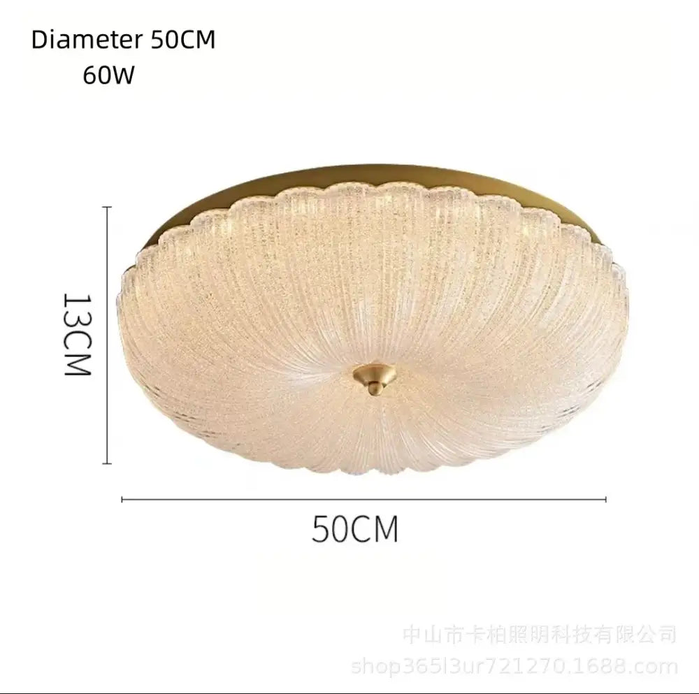 50 cm crystal-style acrylic LED flush-mount ceiling light with scalloped diffuser and brass cap