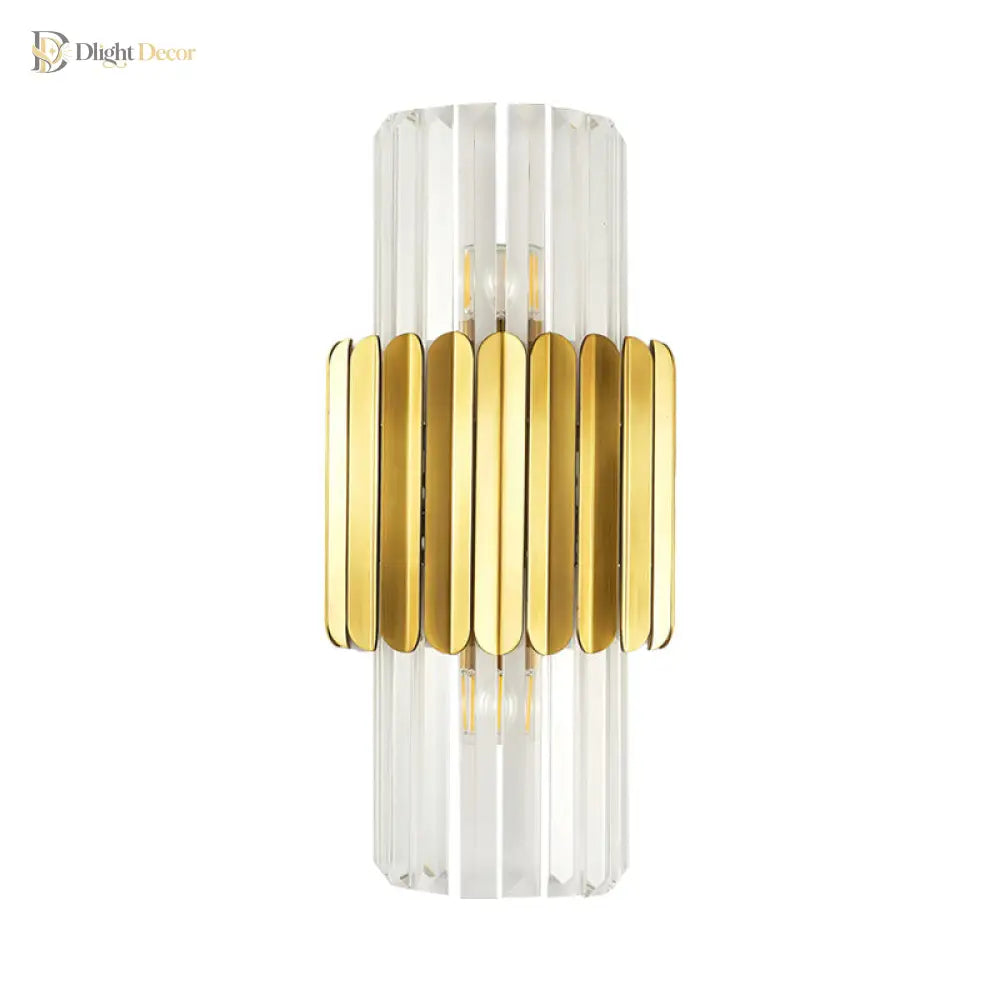 Modern Luxury Meets Warmth: Gold Half - Cylinder Crystal Sconce