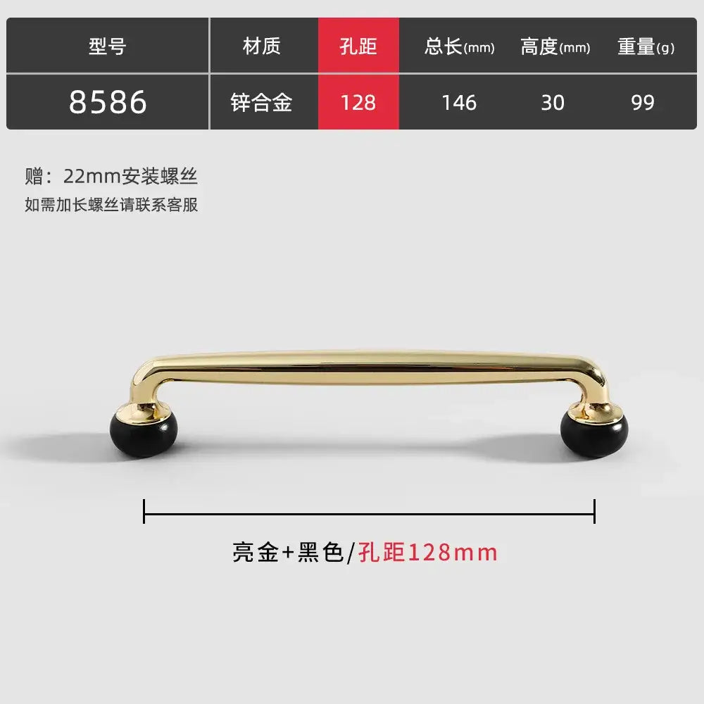 Modern Double-Color Cabinet Handles - Zinc Alloy Drawer Pulls for Cupboards and Furniture Gold black 128mm Handles