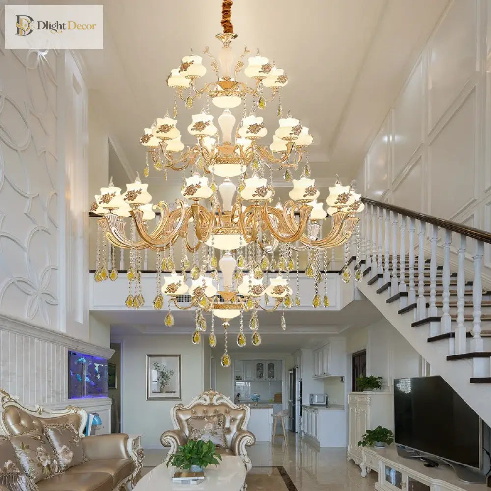 European - Style Duplex Building Large Chandelier - Villa Elegance For Spacious Living And Hotel