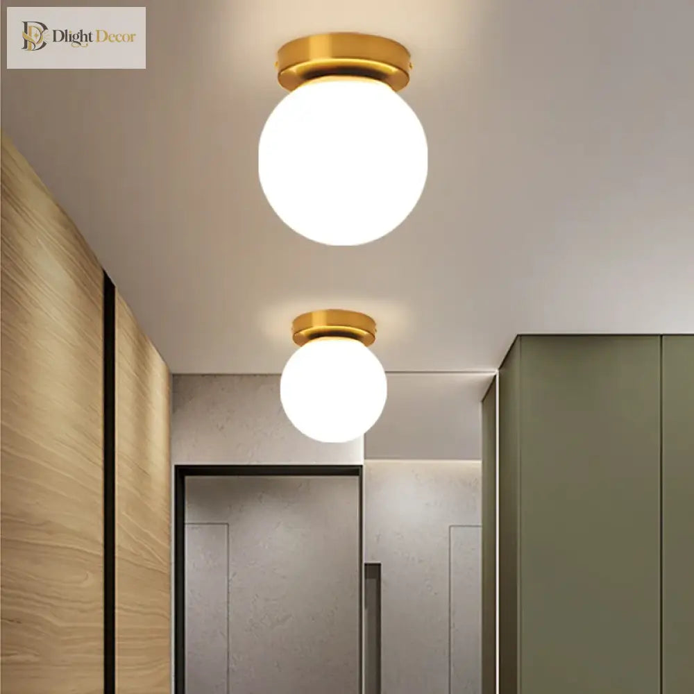Modern Round Glass Ball Ceiling Lamp - Aisle And Corridor Surface Mounted Decor Lights With Milky