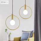 Modern Glass Ball Pendant Light Fixture - Elegant Luminaire Hanging Lamp With Gold Ring For