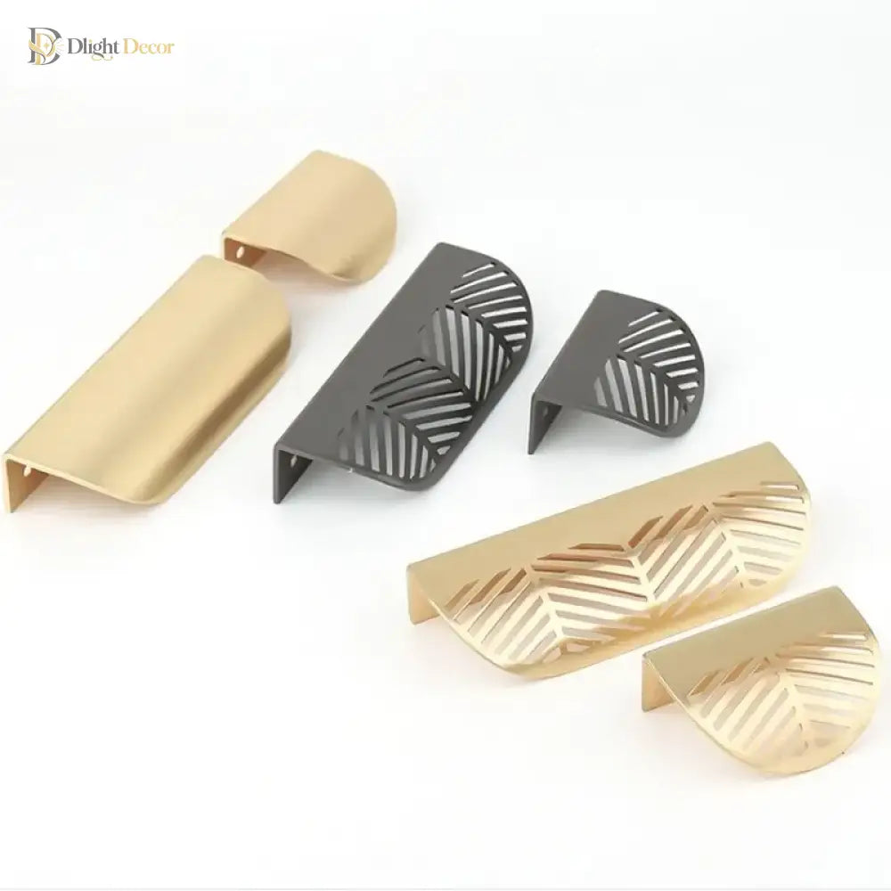 Modern Gold Leaf Cabinet Handles - Brushed Zinc Alloy Hollow Pulls for Furniture and Drawers Handles