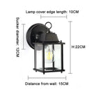 Black outdoor wall lantern light dimension diagram showing lamp cover and height