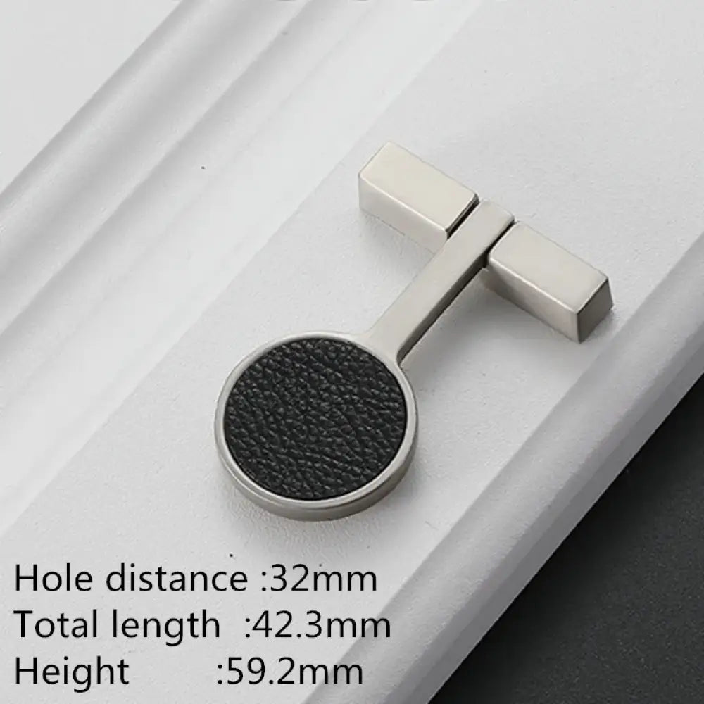 Modern Leather and Zinc Alloy Cabinet Handle – Elegant Drawer Pulls for Kitchen Wardrobe and Furniture (96mm) black