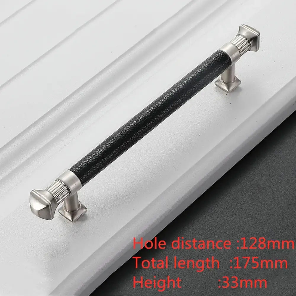 Modern Leather and Zinc Alloy Cabinet Handle – Elegant Drawer Pulls for Kitchen Wardrobe and Furniture (96mm) black