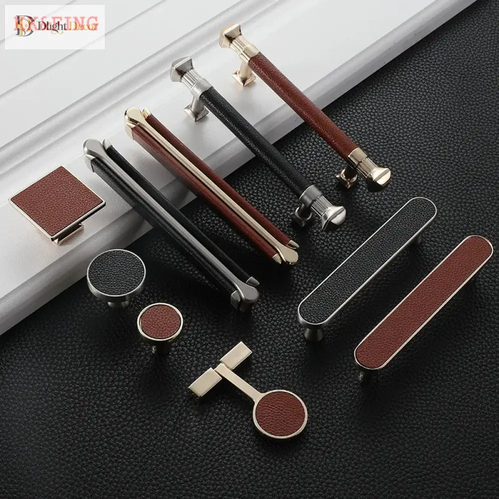 Modern Leather and Zinc Alloy Cabinet Handle – Elegant Drawer Pulls for Kitchen Wardrobe and Furniture (96mm) Handles