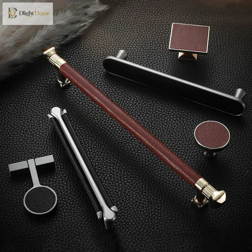 Modern Leather and Zinc Alloy Cabinet Handle – Elegant Drawer Pulls for Kitchen Wardrobe and Furniture (96mm) Handles