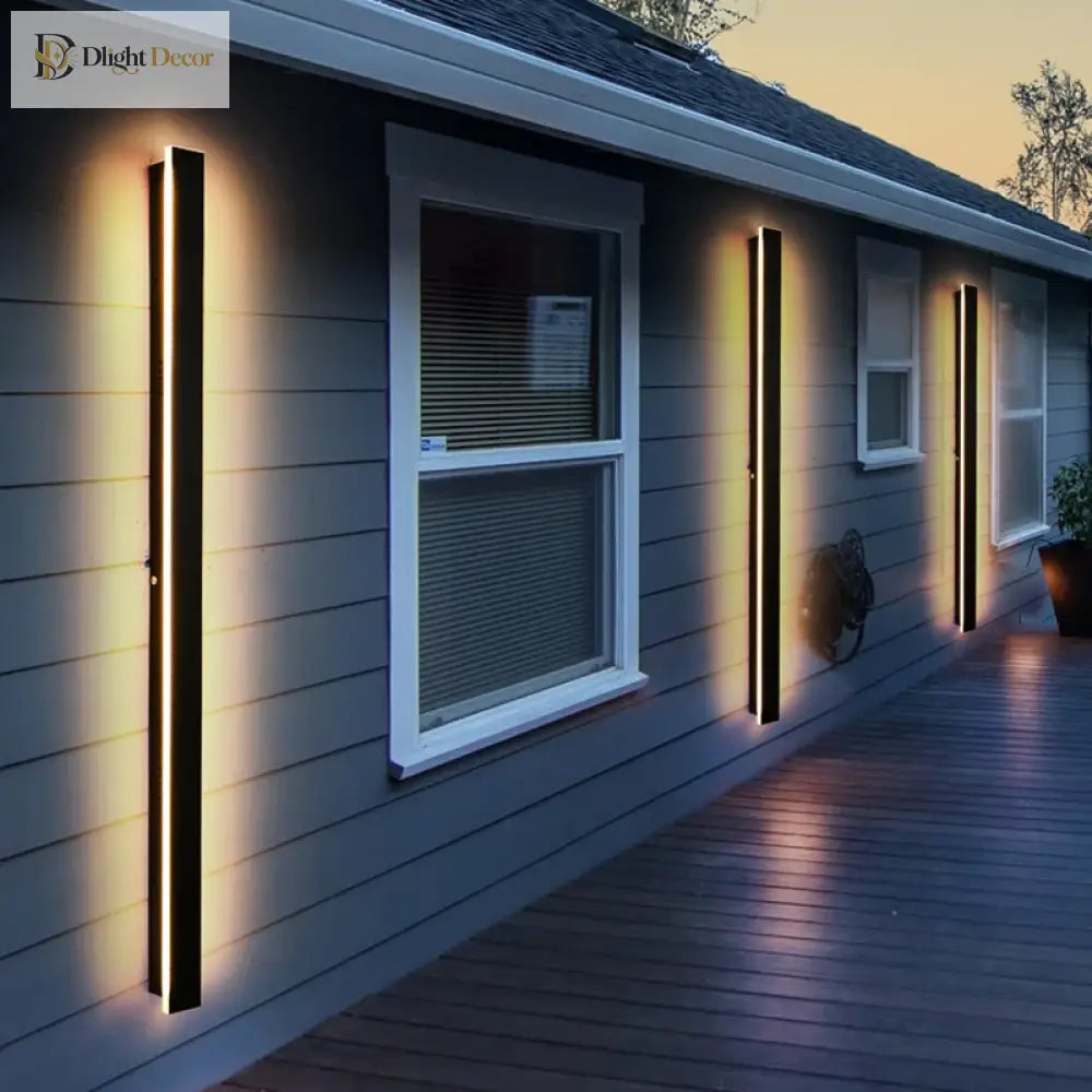 Modern outdoor linear wall light for porch and front door lighting