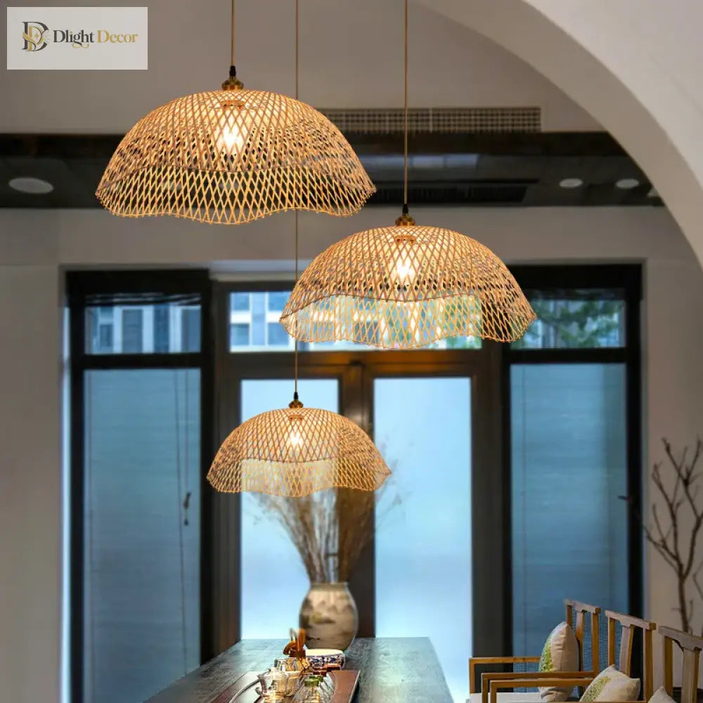 Modern Hand - Woven Bamboo Pendant Lights - Artistic Rattan Wicker Chandeliers For Dining Rooms And