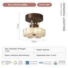 Brown flush-mount LED ceiling light with frosted glass shades, size diagram