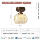 Brown hanging LED light with frosted glass shade and size diagram