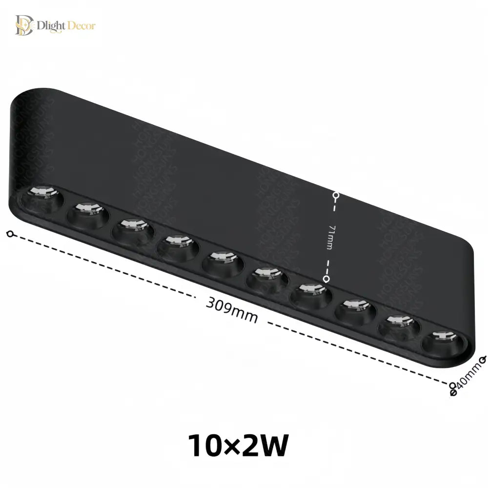 Black linear surface-mounted LED ceiling spotlight with ten adjustable spotlights