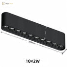 Black linear surface-mounted LED ceiling spotlight with ten adjustable spotlights