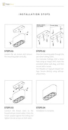 Linear LED ceiling spotlight installation steps diagram with mounting instructions