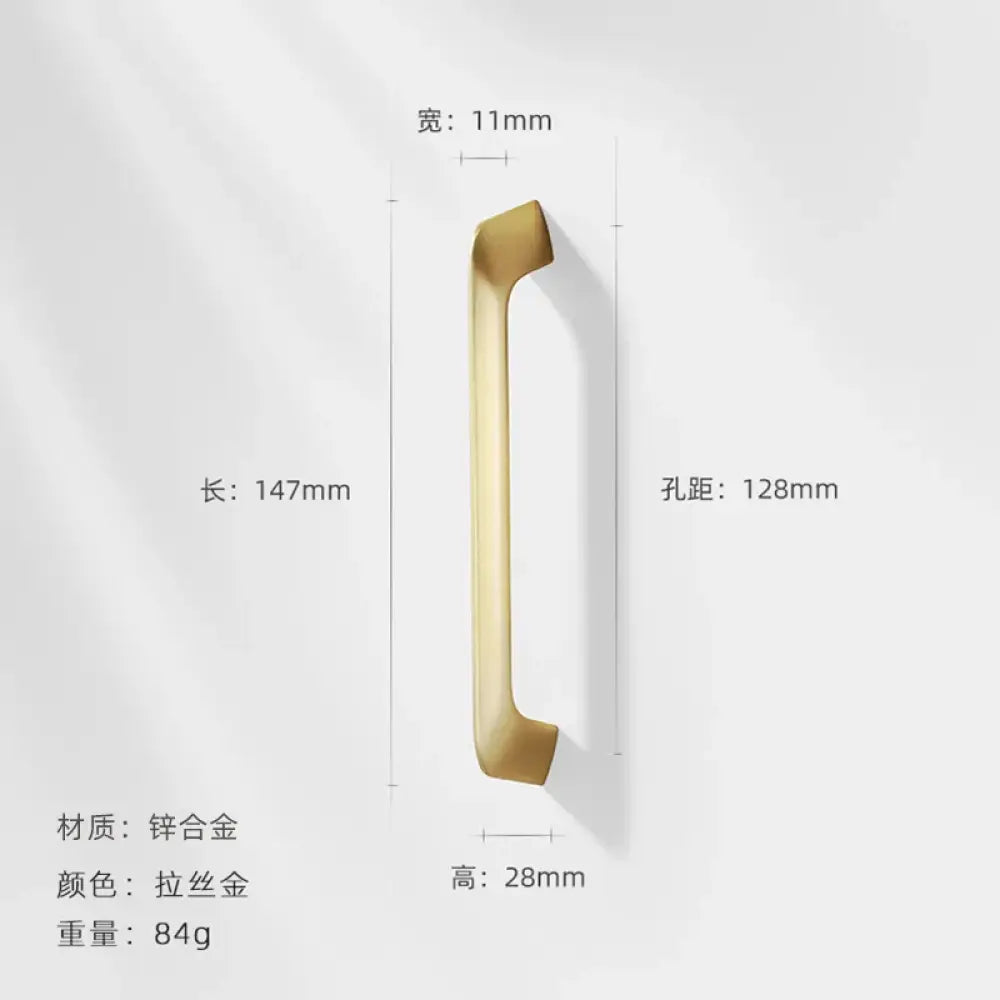 Modern Zinc Alloy Cabinet Handles - Kitchen Drawer Knobs for Wardrobes and Furniture Gold drawing 128mm Handles
