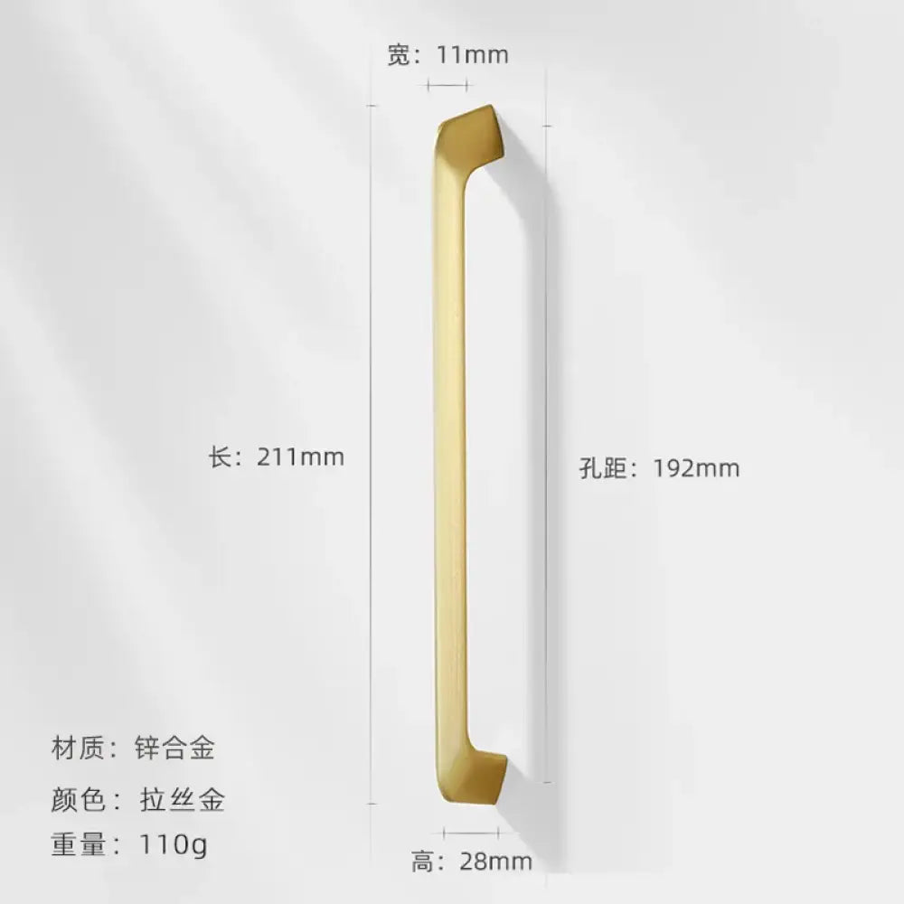 Modern Zinc Alloy Cabinet Handles - Kitchen Drawer Knobs for Wardrobes and Furniture Gold drawing 192mm Handles