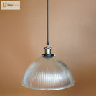 Molly - Industrial Chic Bowl Pendant Light With Clear Ribbed Glass