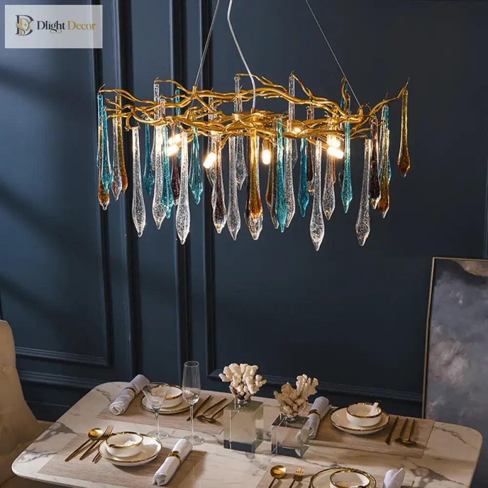 Multi - Color Glass Drop Ceiling Chandeliers - Luxury Led Pendant Lights For Post - Modern Home