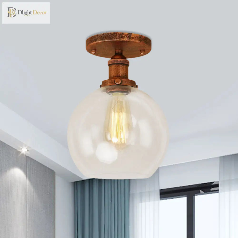 Naomi - Industrial Glass Globe Semi - Flush Mount Light
