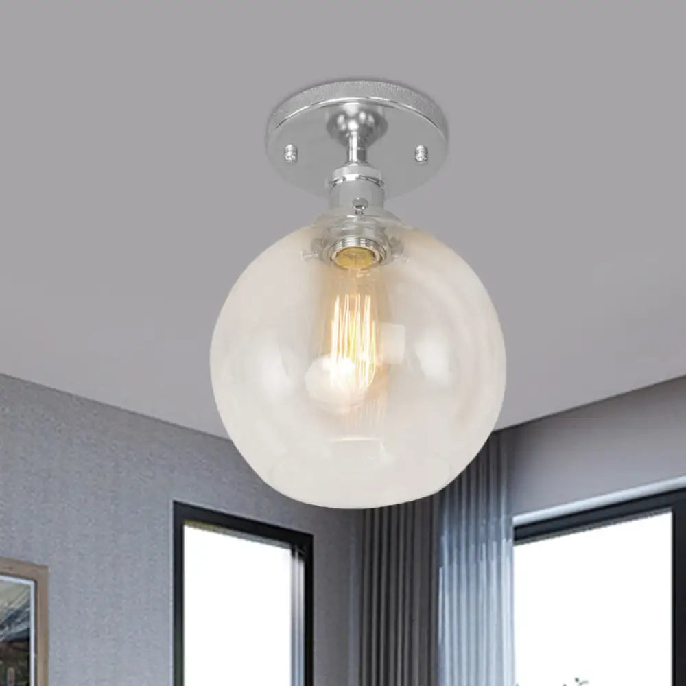Naomi - Industrial Glass Globe Semi - Flush Mount Light Chrome