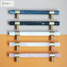 Natural Marble and Crystal T-Bar Cabinet Handles – Modern Brass Knobs for Kitchen Dresser and Furniture Pulls Handles