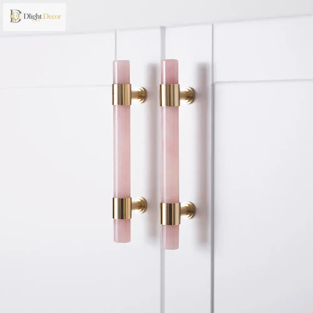 Natural Marble and Crystal T-Bar Cabinet Handles – Modern Brass Knobs for Kitchen Dresser and Furniture Pulls Handles