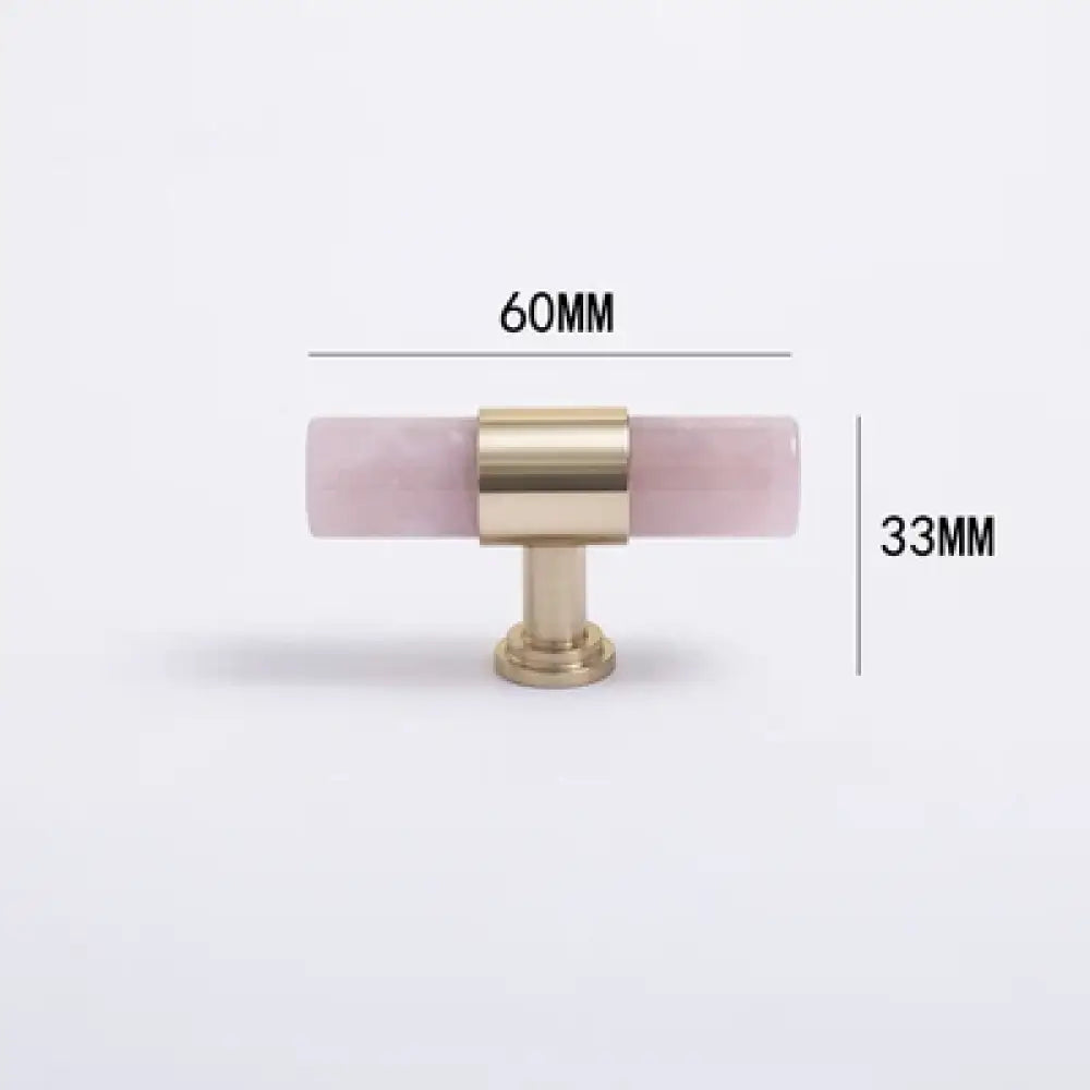 Natural Marble and Crystal T-Bar Cabinet Handles – Modern Brass Knobs for Kitchen Dresser and Furniture Pulls knob-pink