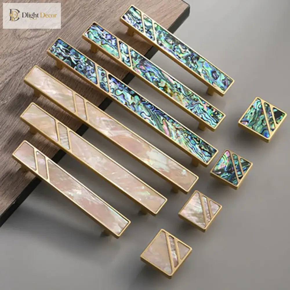 Brass Furniture Handle with Natural Shell – Modern Wardrobe Drawer and Dresser Knobs Handles