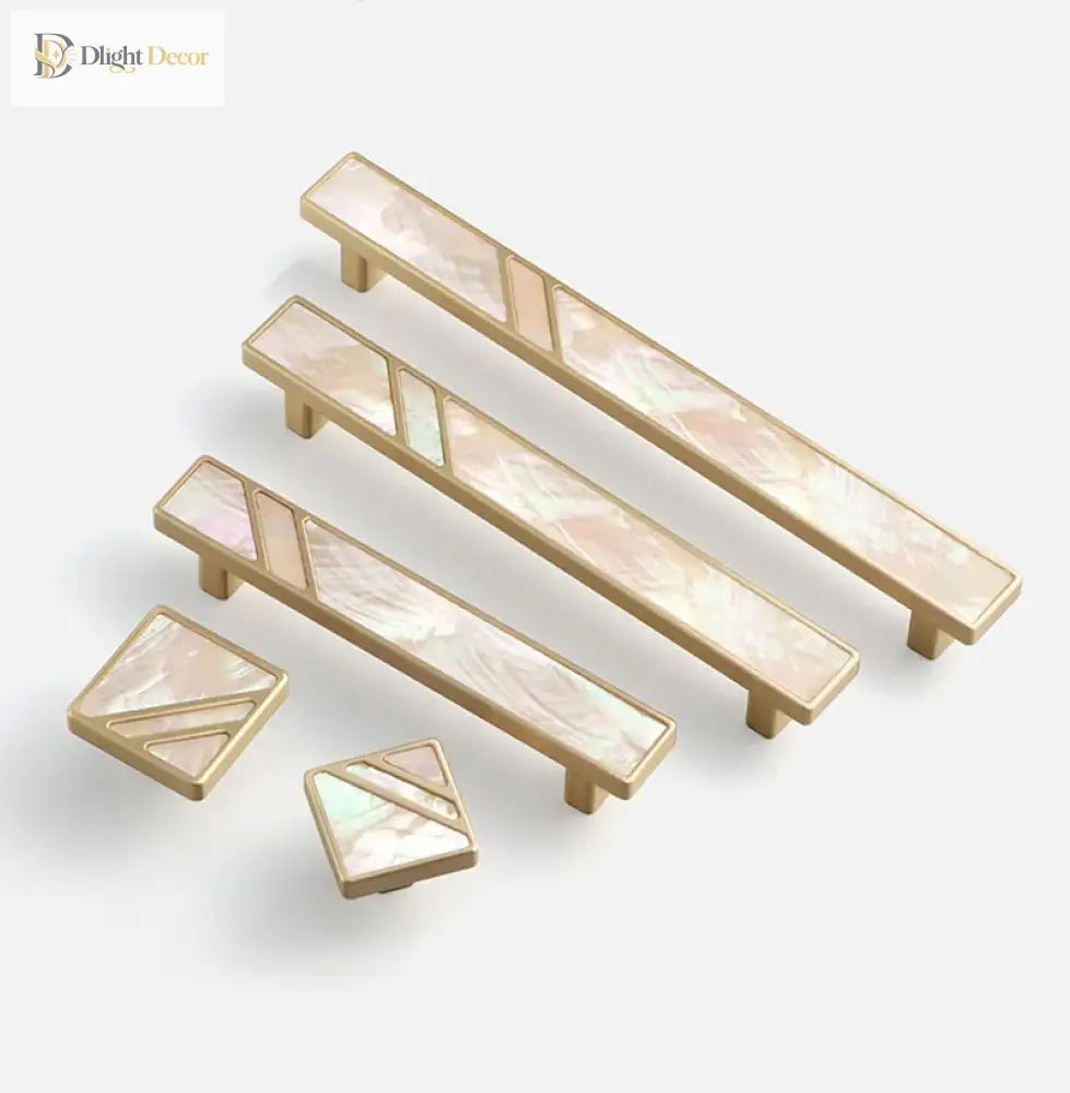 Brass Furniture Handle with Natural Shell – Modern Wardrobe Drawer and Dresser Knobs Handles