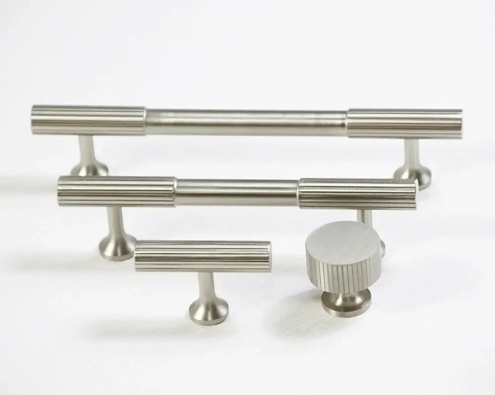 Nickel Brass Art Deco Kitchen Cabinet Knobs and T-Bars – Brushed Silver Drawer Pulls and Wardrobe Handles 9012