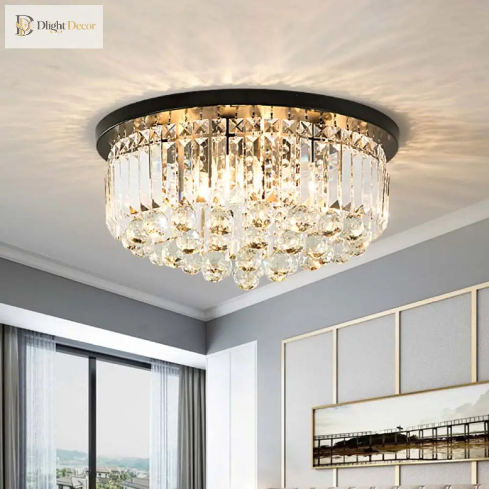 Nicole Elegance Meets Functionality: Black Flush Mount With Crystal Accents