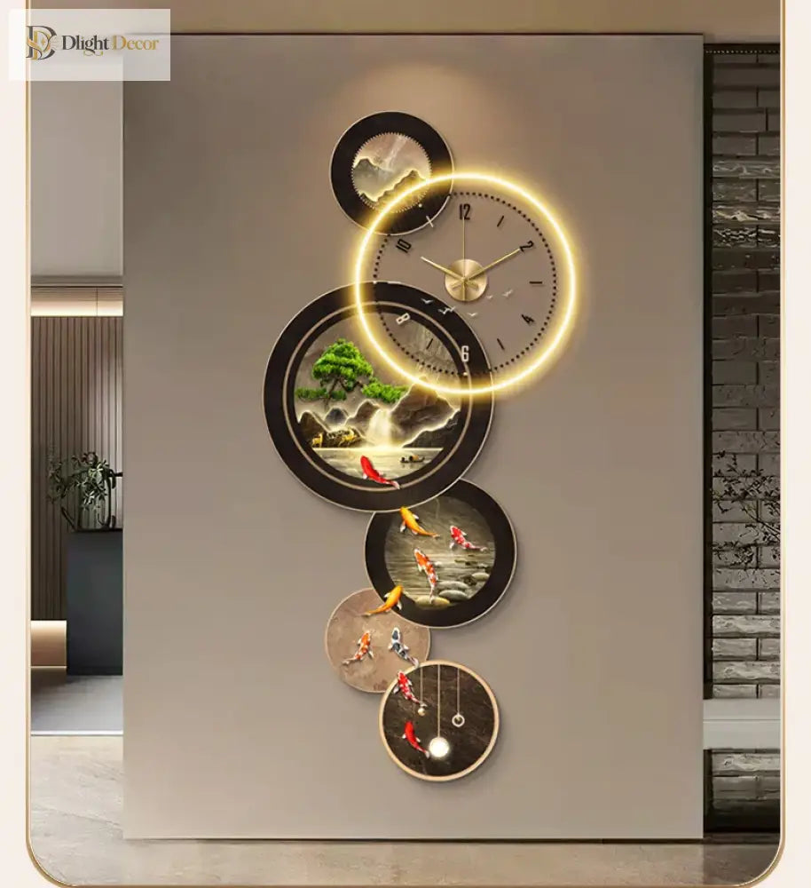 Dlight Decor Nine Fish Clock Wall Light Mural Wall Art
