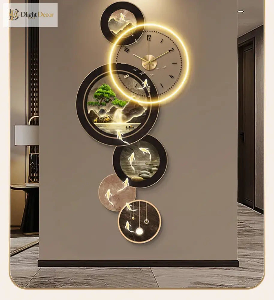 Dlight Decor Nine Fish Clock Wall Light Mural Wall Art