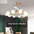 Nordic Living Room Fan Lamp Frequency Conversion Restaurant Ceiling Invisible Light Luxury Cystal