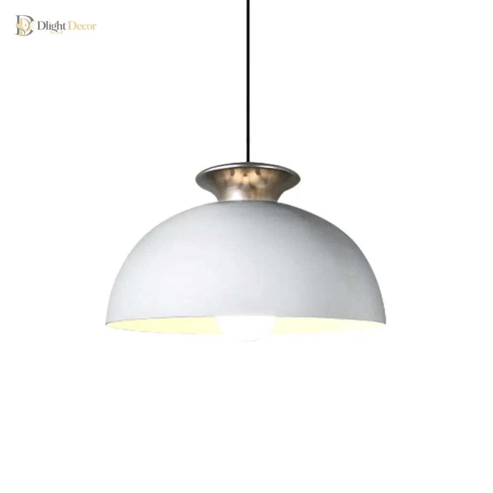 Nordic Style Aluminum Dome Pendant Lamp - Grey/White For Snack Bars