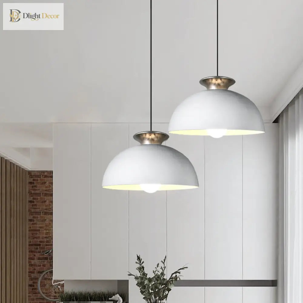 Nordic Style Aluminum Dome Pendant Lamp - Grey/White For Snack Bars