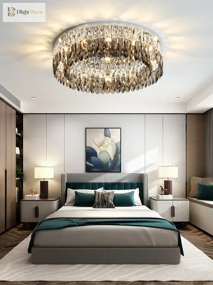 Nordic Simple Modern Crystal Ceiling Lamp - Chrome Silver Finish For Living Dining And Bedroom
