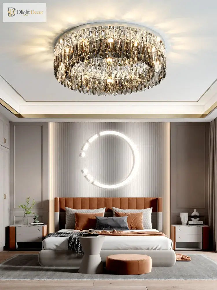Nordic Simple Modern Crystal Ceiling Lamp - Chrome Silver Finish For Living Dining And Bedroom