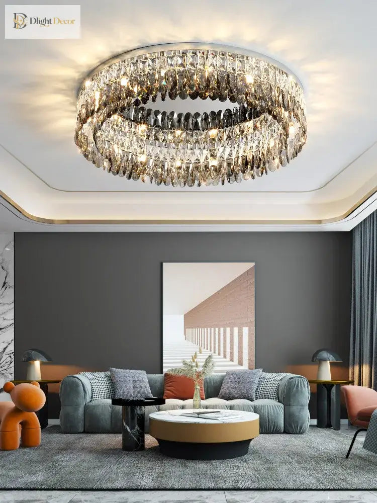 Nordic Simple Modern Crystal Ceiling Lamp - Chrome Silver Finish For Living Dining And Bedroom