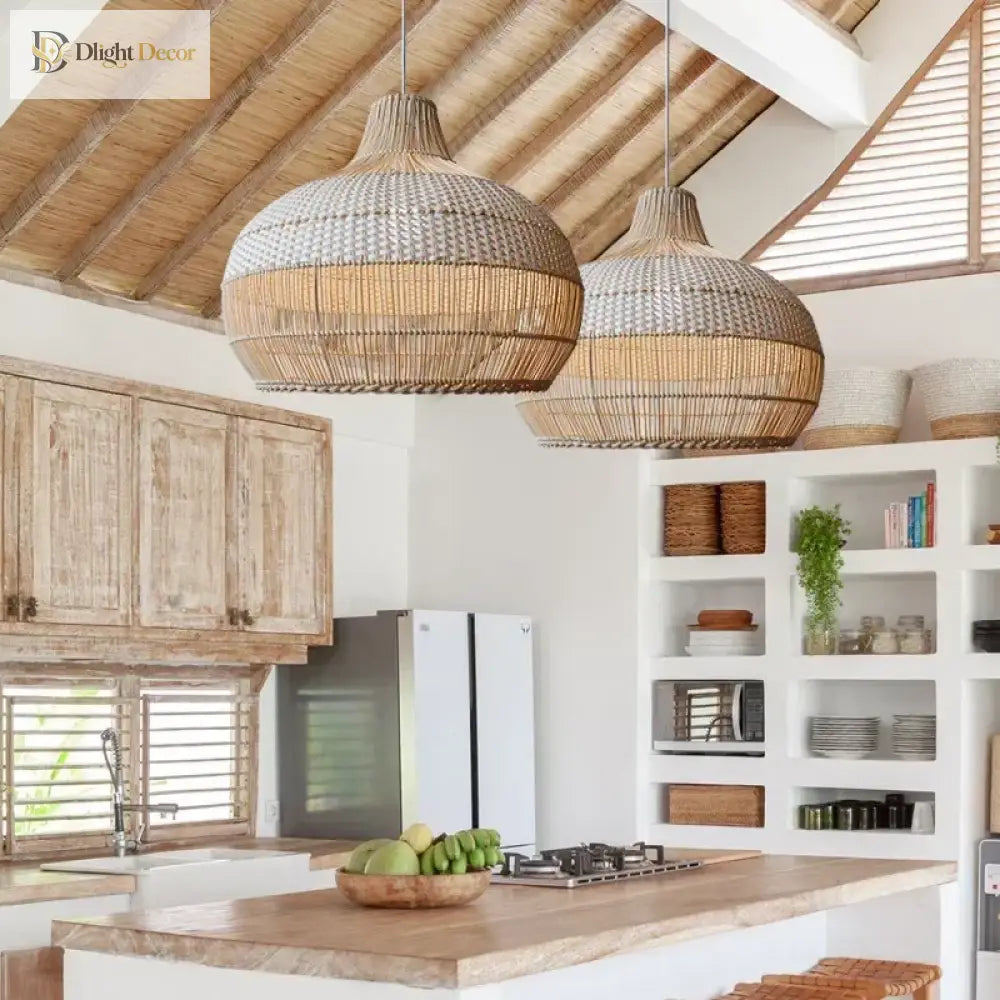 Nordic Gyro Rattan Pendant Lights - Handmade Artistic Illumination For Kitchen And Dining Decor