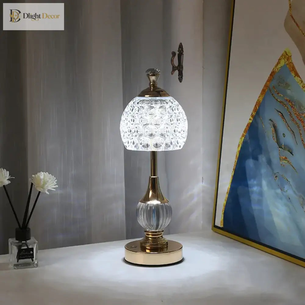 New Metal Crystal Acrylic Table Lamp - Retro Nordic Bedroom Bedside Decorative Night Light
