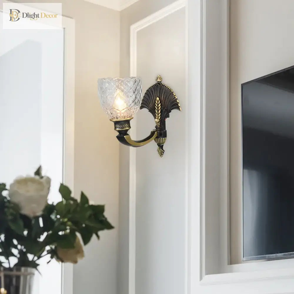 Oliver - American Retro Classic All Copper Glass Wall Lamp Light Luxury Creative Study Bedroom