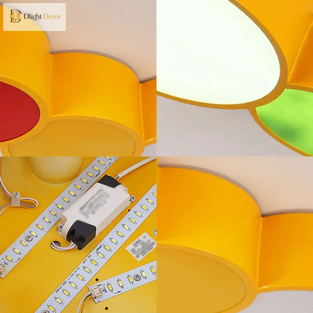 Olivia Yellow Metallic Cartoon Caterpillar Led Flush Mount Ceiling Light For Kindergarten