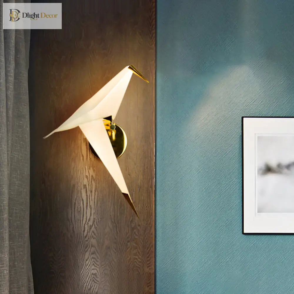 Origami Bird Led Wall Sconce In Gold: Warm/White Bedroom Lighting Fixture