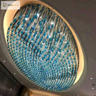Large oval crystal chandelier with layered blue and clear hanging bead strands