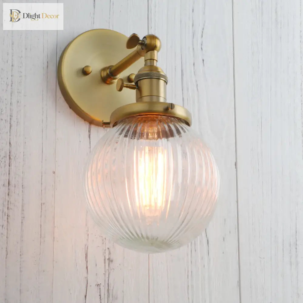 Permo Industrial Ribbed Globe Glass Wall Light - Stylish Switched Sconces For Kitchen Living Room