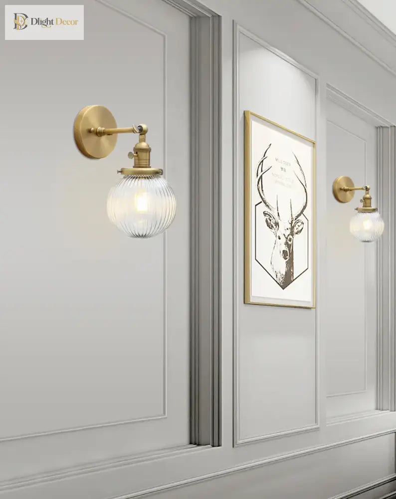 Permo Industrial Ribbed Globe Glass Wall Light - Stylish Switched Sconces For Kitchen Living Room