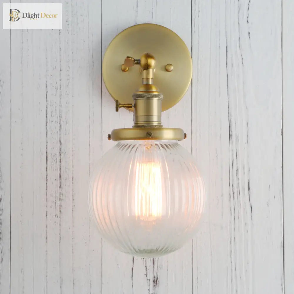 Permo Industrial Ribbed Globe Glass Wall Light - Stylish Switched Sconces For Kitchen Living Room